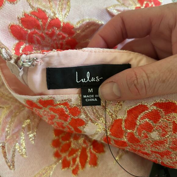Lulu’s Pink Floral Brocade Mini Skirt Size Medium - Picture 3 of 7
